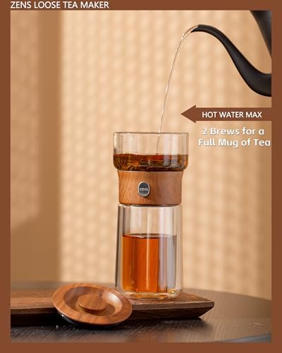 ZENS Glass Infuser Teapot, One Touch Tea Maker for Loose Leaf Tea, Walnut - Image 3