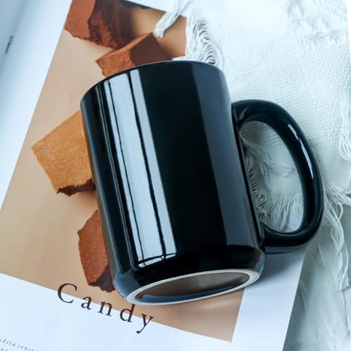 15 OZ Coffee Mug, Classic Blank Ceramic Cup with Large Handle for Tea Latte Cappuccino, Black - Image 4