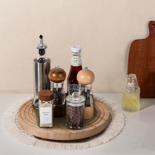 Round Decorative Tray Farmhouse Bathroom Decor Wood Riser, 11" Burlywood - Image 2