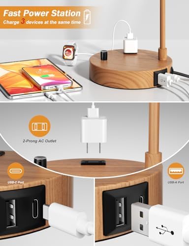 20.7" Tall Table Lamp with USB & Outlet, Fully Dimmable Nightstand Lamp - Image 2