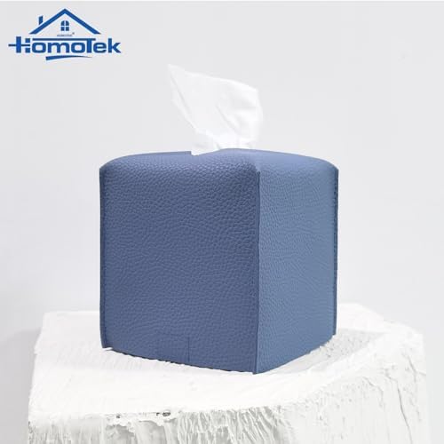 HOMOTEK 2 Pack Tissue Box Cover, Square PU Leather Tissue Holder, Decorative Facial Tissue Cube Paper Organizer Dispenser for Bathroom, Night Stands, Desk, Car 5X5X5'' - Haze Blue, Pebble Grain - Image 7