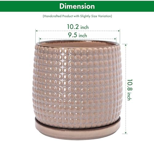 D'vine Dev Beaded Ceramic Pot with Saucer, 10 in, Light Brown, 27-C-P-4 - Image 3