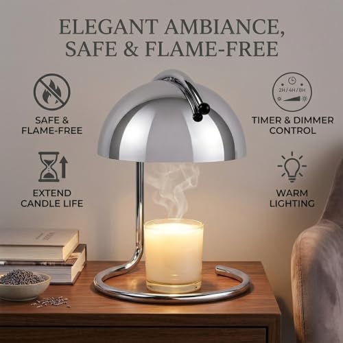 Modern Silver Candle Warmer Lamp Chrome Home Decor - Image 4