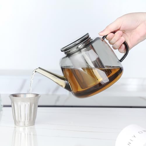 Easyworkz Borosilicate Glass Teapot 50oz with Large Stainless Steel Removable Loose Tea Infuser for Fruit Herbal and Infusion, Smoke Grey - Image 4