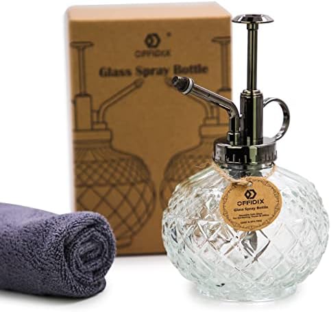 Plant Mister, Clear 10 oz Vintage Glass Spray Bottle with Plastic Top Pump by Offidix
