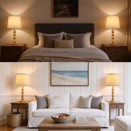 Set of 2 Farmhouse Table Lamps – 21" Vintage Nightstand Lamps with Linen Shades, Rustic Resin Bedside Desk Lamps for Bedroom, Living Room, Office, LED Bulbs Included - Image 6