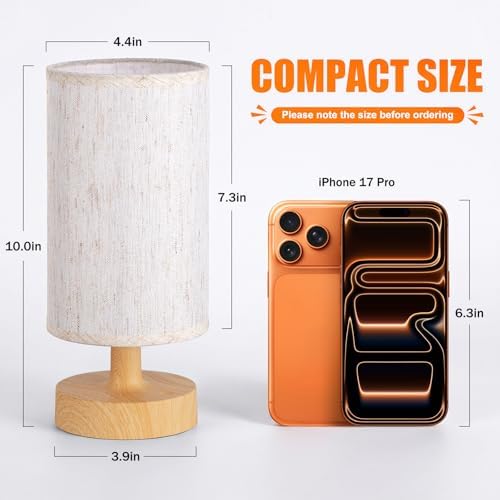 Kakanuo Cordless Table Lamp Rechargeable Small - 2 Pack Beige Wood, 4000mAh Battery Operated Lamp with Touch Control Stepless Dimming, Wireless Lamp for Bedside, Nightstand, Bedroom, Living Room - Image 5