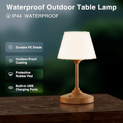 Dawnwake Table Lamp Cordless Lamp,Outdoor Waterproof Shower Lamp,5000mAh Rechargeble Battery Operated Lamps Dimmable Touch Desk Lamps,LED Night Light for Bathroom Patio Camping Restaurant Home - Image 4