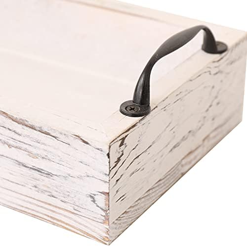 Rustic Wooden Serving Trays Rectangular with Handle,Ottoman Tray for Living Room 16 Inch Long for Serving Wine(whitewashed) - Image 7