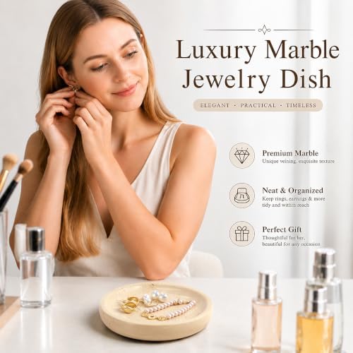 LIN CHUAN Marble Jewelry Dish, Round Ring Dish, 5.5 Inch, Travertine Beige - Image 5