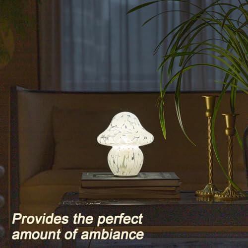 HEQET Mushroom Lamp Glass Mushroom Table Lamp for Bedrooms, Living Room, Aesthetic Lamps for Bedroom, Cute Bedside Lamp（White Dot） - Image 4