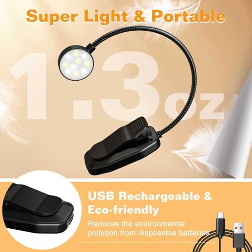 KTEBO Rechargeable Book Light for Reading in Bed, Eye Caring Book Reading Lamp with 10 LED Modes, 1.3 oz Lightweight Portable Clip on Light, 360 Adjustable Clamp Light Perfect for Readers - Image 4