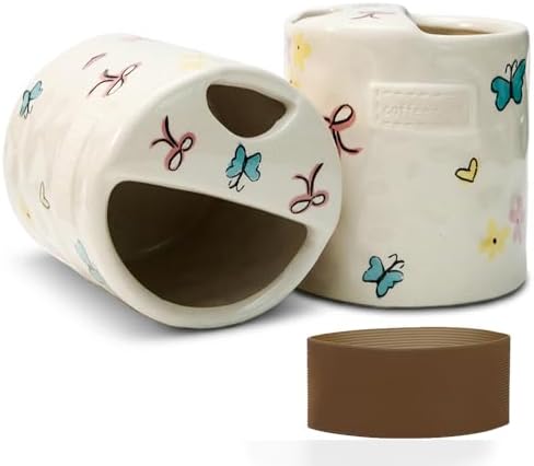 Ceramic Travel Mug with Half Lid, Handmade Butterfly Pottery Mug by KOIMYSA