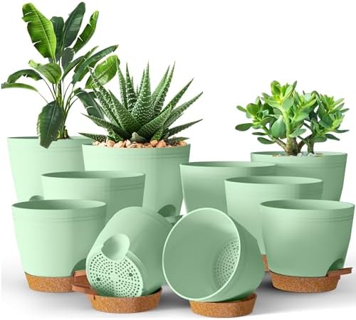 Utopia Home Self Watering Pots for Indoor Plants 6.8"/6.4"/5.9"/5.5"/4.9" Set of 10, Planters for Indoor Plants, Small Multi-Size Flowerpot, Plant Pots with Drainage & Reservoir (Olive Green) by UTOPIAHOME