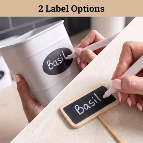 Herb Planter Indoor, 3-pc Herb Pots w/ Drainage Holes, Bamboo Tray & Labels - Image 4