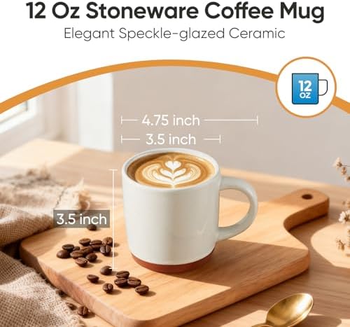E-far Ceramic Coffee Mug Set of 4, 12oz Modern Coffee Cups, Speckled White - Image 2