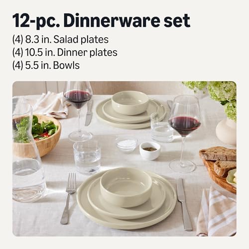 Amazon Basics Glazed Stoneware Dinnerware Set, Ceramic, Dishwasher-Safe, Freezer-Safe, 4 Full Place Settings, 12-Piece, Ivory - Image 2