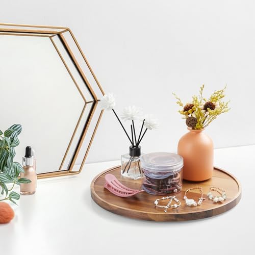 12 Inch Acacia Wood Round Tray, Wooden Decorative Bathroom Coffee Table Tray Centerpiece Candle Holder for Farmhouse Kitchen Dining Room Home Decor Coffee Table Decor and Accessories - Image 4