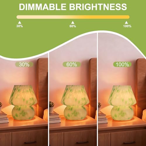 Mushroom Lamp with LED Bulb, Small Glass Bedside Lamp, Green&White - Image 3