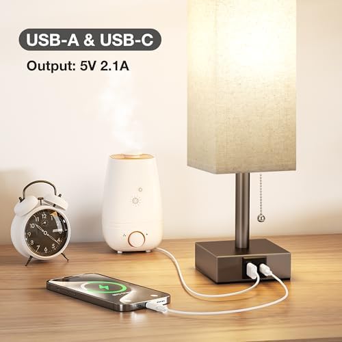 Brown Bedside Table Lamp for Bedroom - Desk Lamp For Nightstand, USB C+A - Image 2