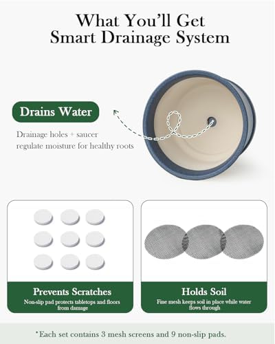 Ceramic Plant Pots, Set of 3, 4.3/5.6/6.9 Inch with Drainage - Image 4