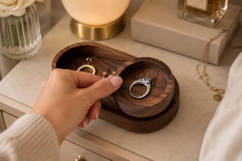 Black Walnut Oval Tray with Removable Round Dish – Solid Wood Jewelry Organizer, Ring Holder, Desk Valet, Minimalist Catchall Tray Set - Image 6