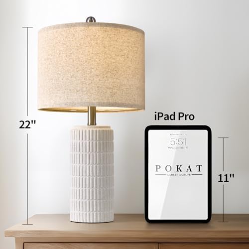 PoKat 23" Table Lamp, Farmhouse Bedside Lamps for Bedroom Set of 2, Ceramic End Table Lamps for Living Room, Traditional Nightstand Desk Lamps, Frosted White Lamps, Medium - Image 2