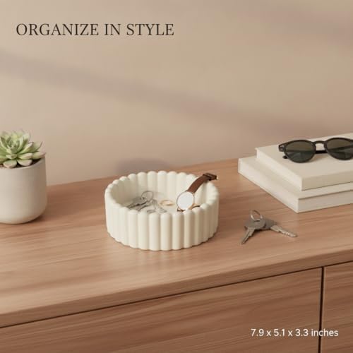 Modern Minimalist Glazed Porcelain Valet Tray, Decorative Catchall Dish for Rings and Keys, Compact Vanity Organizer, 7.9 x 5.1 x 3.3 Inches - Image 3