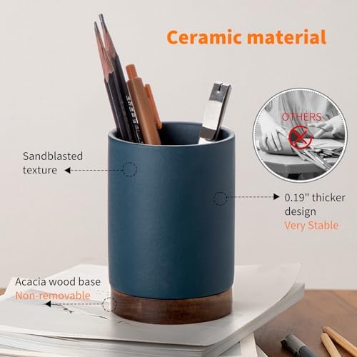 Ceramic Pen Holder for Desk, Pencil Cup, (Royal Blue, Set / 2) - Image 3