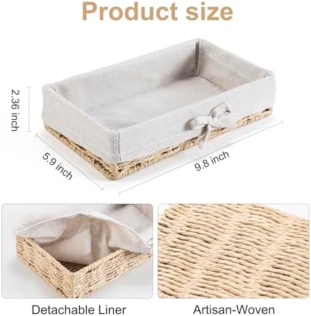 Bathroom Tray Wicker Toilet Paper Basket Toilet Tank Trays for Countertop Storage Behind Bathroom Tray Organizer Toilet Tank Top Basket Suitable for Any Home Décor Style (9.8x5.9x2.36 In, Beige) - Image 5