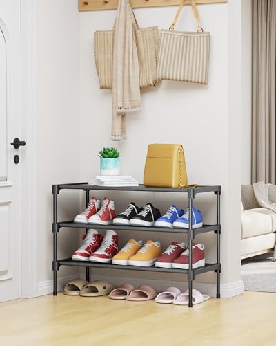 Kitsure Shoe Rack - Non-Woven Shoe Rack Shelf, 27.5" Wide - 3 Tier, Black - Image 2