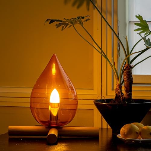 HEQET Campfire Table Lamp, Funky Lamps Cute Orange Glass Shade with Wooden Base, Unique Novelty Retro Cozy Night Light for Bedroom, Living Room, Or Cabin Decor – Warm Ambient Vintage Lighting - Image 2