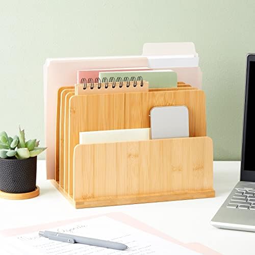 Bamboo Wooden Mail Holder, File Sorter for Letter and Folder Document Storage, Envelope Organizer with 5 Slots for Office Desk, Countertop, Home Organization (10x7 in) - Image 3