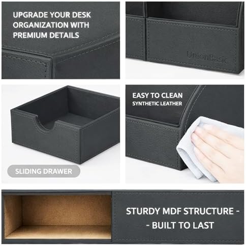 UnionBasic Desk Organizer - Multifunctional Leather Desktop Pen Holder Storage Box - Business Card/Pen/Pencil/Mobile Phone/Stationery Holder, Taiga Dark Gray - Image 2