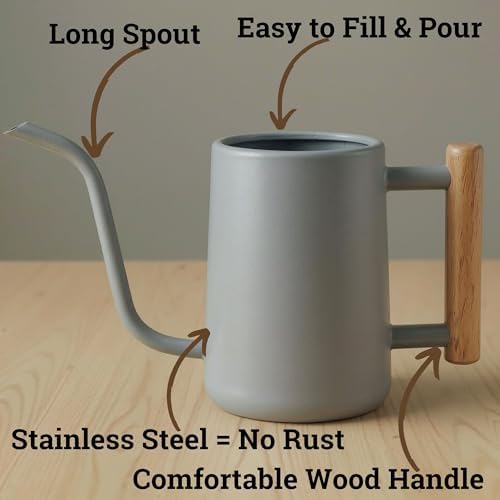 Metal Small Indoor Watering Can with Long Spout & Real Wood Handle, 35oz - Image 2