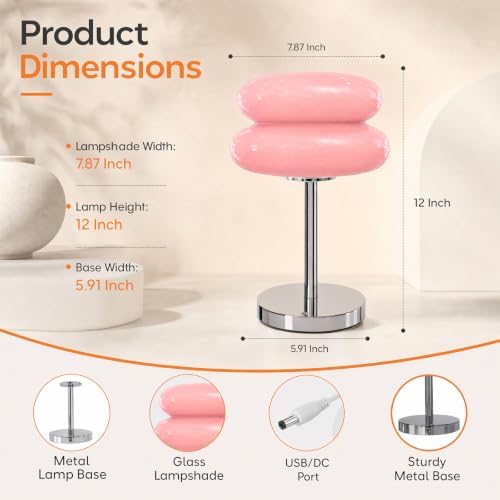 Senzoy Double-Layer Tart Night Light, Glass Mushroom Table Lamp, Pink - Image 4