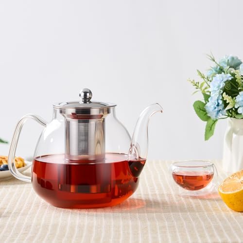 PARACITY Tea Pot with Infuser and Lid, 40 oz Stovetop Glass Kettle, Clear - Image 6