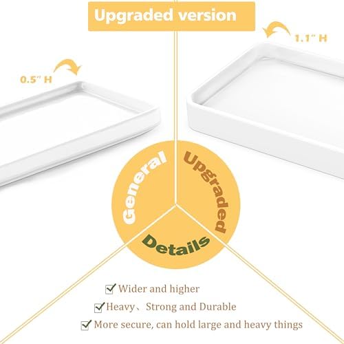 Gurygo 8" - Small Rectangular Vanity Tray for Bathroom - Ceramic Kitchen Soap Tray - Countertop and Vanity Tray - Comestic Holder Bathtub Organizer - Bathroom Tray, (White, Set/1) - Image 4