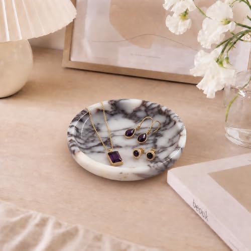 Small Natural Marble Jewelry Tray Key Plate Holder Dish Trinket Decor Catch All Bowl for Ring Earring Stone Gift for Women Daugther,Calacatta Viola,5.5" - Image 5