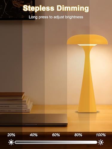 Cordless Mushroom Lamp,Yellow Small Table Lamp,Vintage Aesthetic Lamp - Image 4