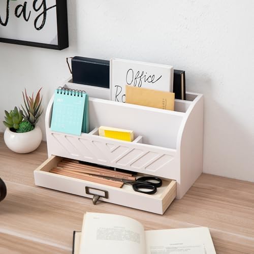 Solid Wooden Desk Drawer Organizer Desktop File Sorter,Desktop Mail Organizer with Handle For Office Supplies,Office Desk Accessories & Workspace Organizers for Home Organization (white) - Image 3