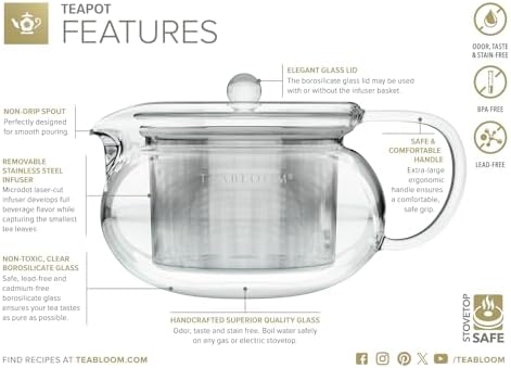 Teabloom Kyoto 2-in-1 Tea Kettle and Tea Maker – Glass Teapot with Removable Loose Tea Infuser – Tea Connoisseur's Choice - Image 4