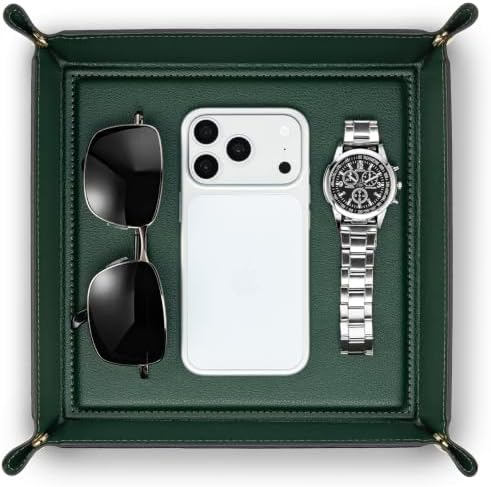 VLANDO Valet Tray, Foldable PU Leather Catchall Tray for Men, Dark Green by VLANDO