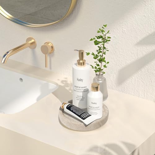 Travertine Tray, Small Ceramic Vanity Tray for Bathroom Counter Decor, Round Marble Decorative Trays for Coffee Table (Beige, Small Size) - Image 3