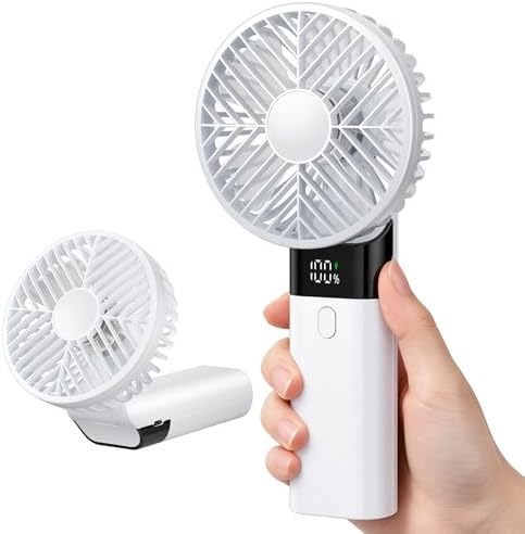 AJVV Handheld Fan Rechargeable, Portable Mini Fan, Up to 10H Runtime, 180° Foldable Personal Fan, USB Travel Fan with 3000mAh Battery for Pocket, Office, Bedroom, Camping by AJVV