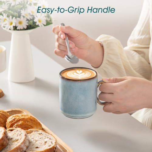 vancasso ONION Ceramic Coffee Mugs Set of 6, 12 Oz Coffee Cups for Latte, Cappuccino & Hot Cocoa, Artisan Modern Style for Coffee Bar, Home & Kitchen, Microwave & Dishwasher Safe, Light Blue Gray - Image 5