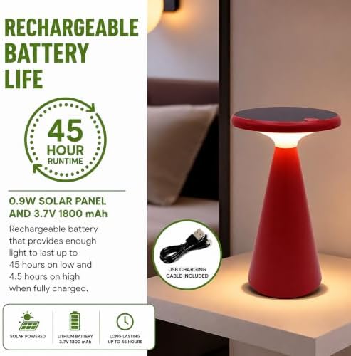 Solar Mushroom Lamp, Stepless Dimming, 45h Runtime, Red - Image 6