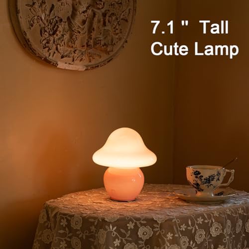 HEQET Mushroom Lamp Pink Glass Mushroom Table Lamp for Bedrooms, Living Room, Aesthetic Lamps for Bedroom, Cute Bedside Lamp - Image 5
