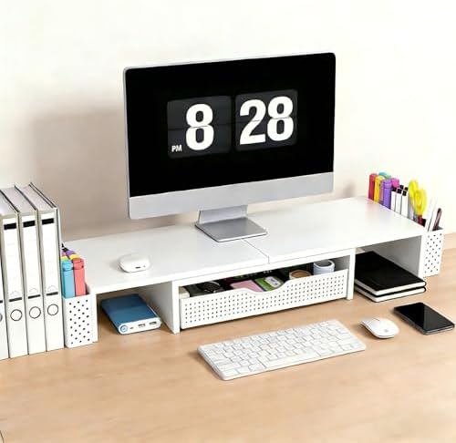 Spacrea Dual Monitor Stand Riser with Drawer and 2 Pen Holders - Image 2