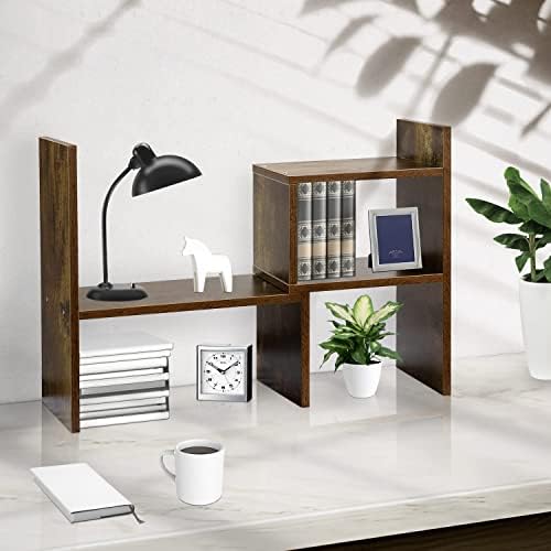 BROWN-BROWN Desktop Shelves & Office Shelves Desk Shelf Organizer Wooden Desk Shelf - Image 2